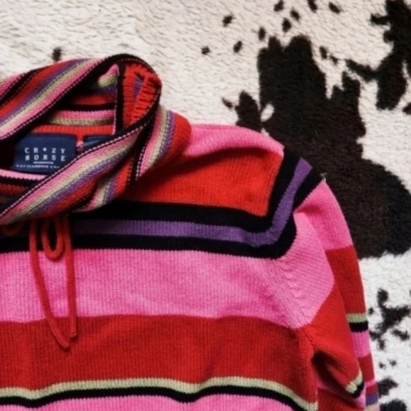 "CRAZY HORSE" WOMEN'S 90'S COWL NECK SWEATER- MULTI - Picture 3 of 4